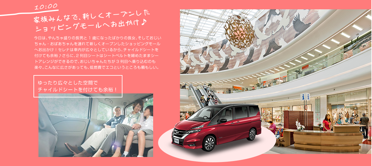 家族みんなで、新しくオープンしたショッピングモールへお出かけ