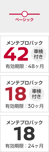 メンテプロパック42 (車検付き)有効期限：48ヶ月／メンテプロパック18(車検付き) 有効期限：30ヶ月／メンテプロパック18 有効期限：24ヶ月