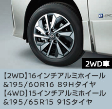 【2WD】16インチアルミホイール&195/60R16 89Hタイヤ【4WD】15インチアルミホイール&195/65R15 91Sタイヤ