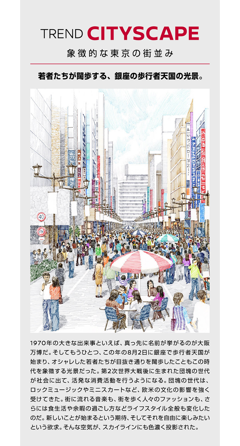 TREND CITYSCAPE 象徴的な東京の街並み 若者たちが闊歩する、銀座の歩行者天国の光景。